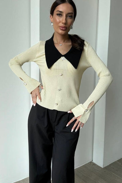 Color Block Polo Knit Sweater