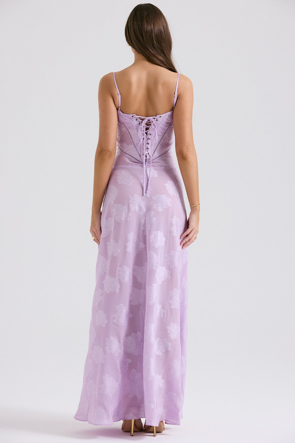 Dainty Lace Spaghetti Strap Tie Waist Prom Dress