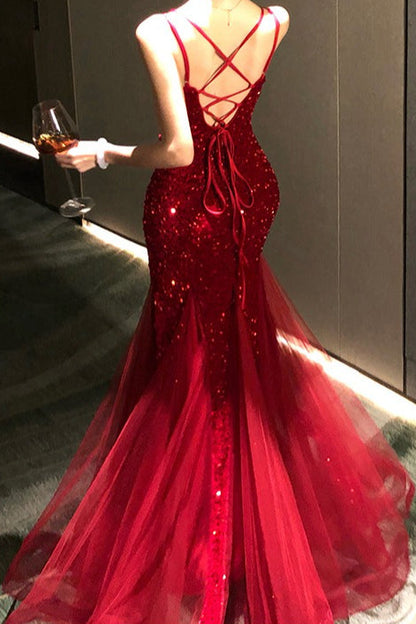 Sexy Sequin Spaghetti Strap Evening Prom Dress