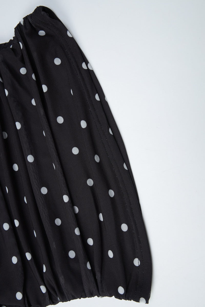 Polka Dot Mesh Patchwork Square Neck Tee