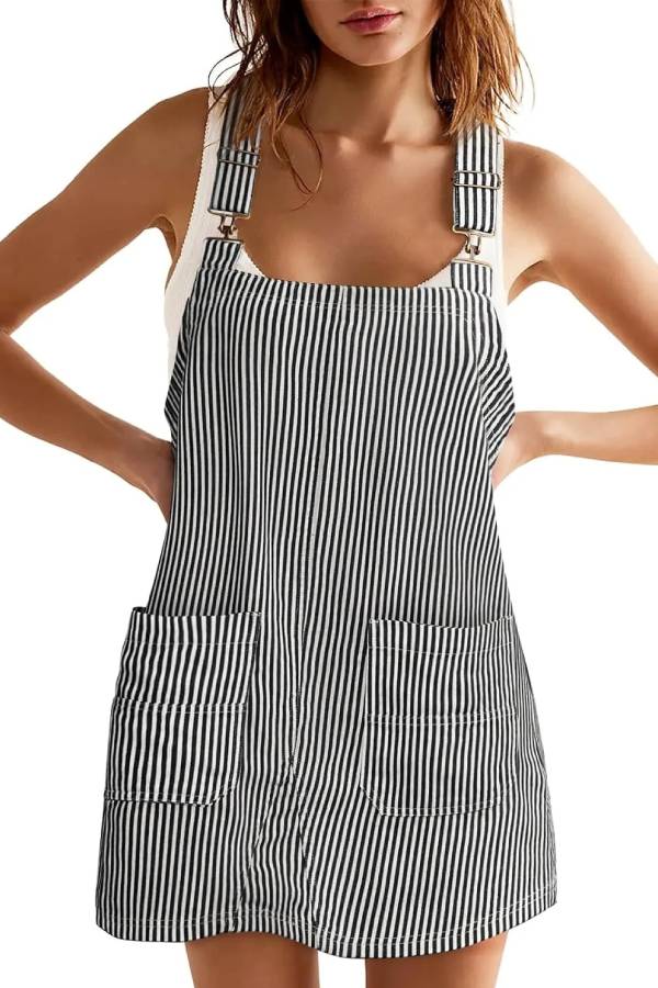Women's Summer Adjustable Strap Striped Overall Dress