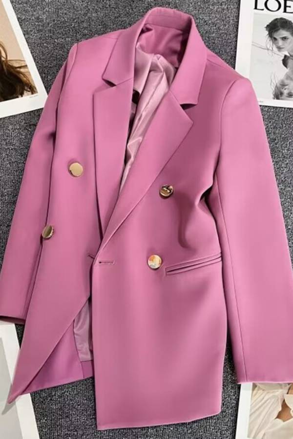Metal-buttoned double-breasted suit jacket