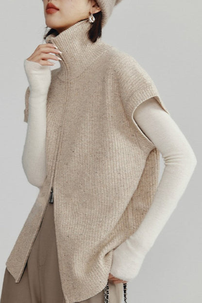 Dual Zip Turtleneck Knit Top