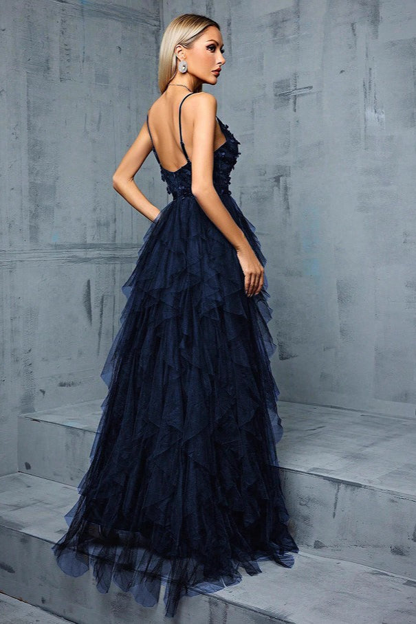 Mesh Insert Sleeveless Slip Prom Dress