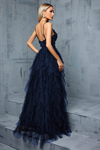Mesh Insert Sleeveless Slip Prom Dress