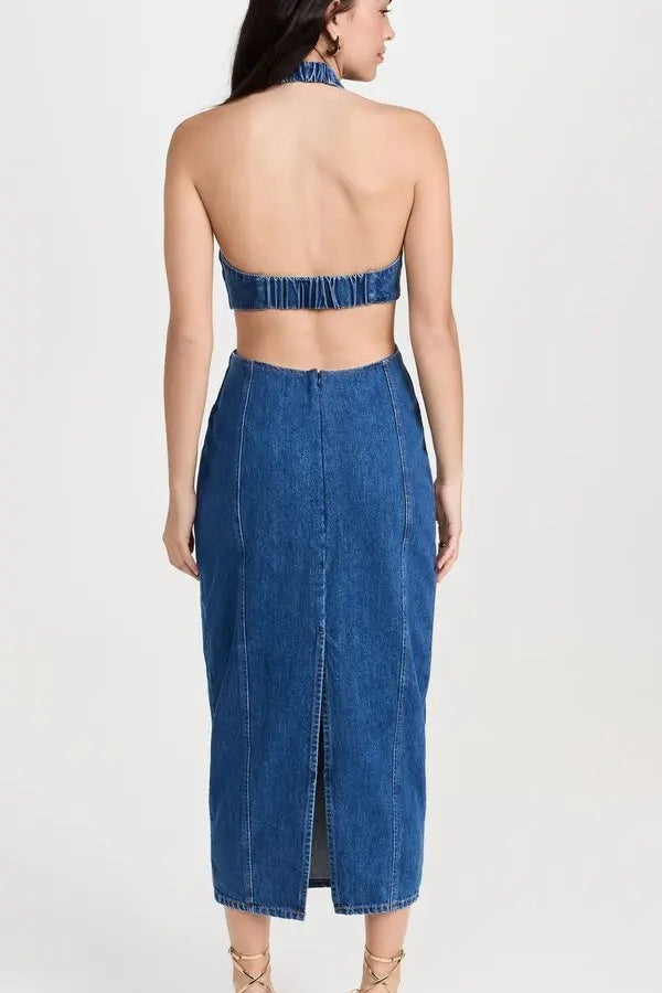 Halter Wrap Denim Dress