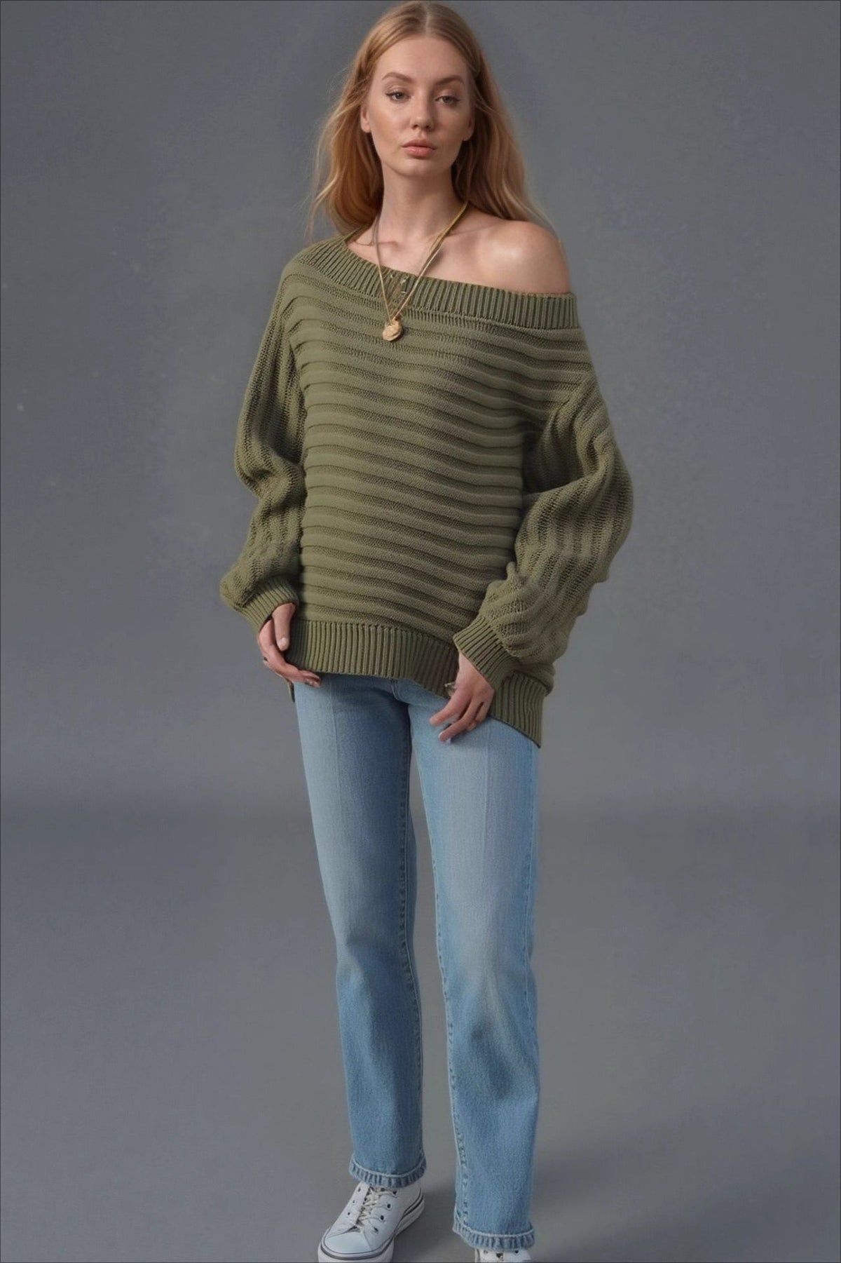 Textured One Shoulder Knit Sweater