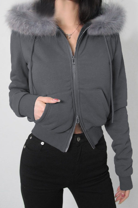 Plush Lined Cropped Zip Jacket