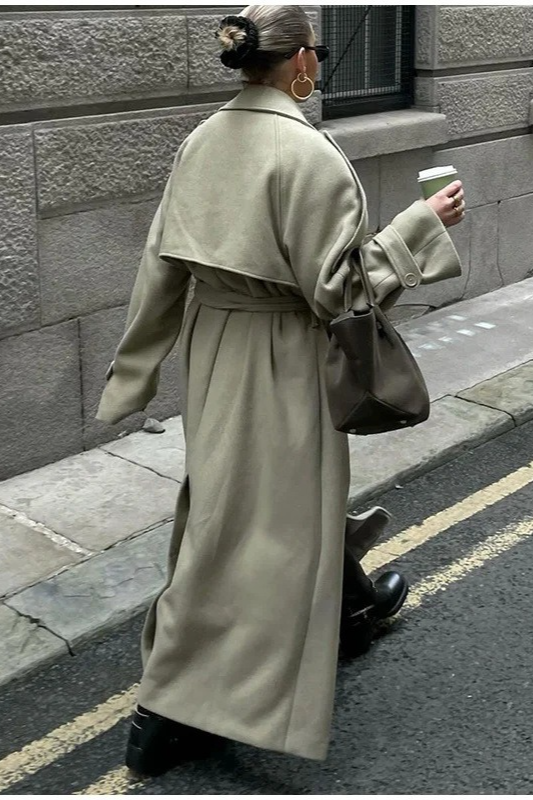 Scarf Accent Woolen Chic Long Overcoat