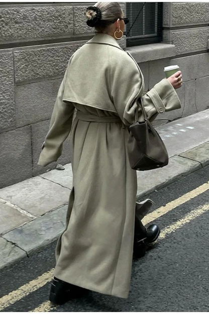 Scarf Accent Woolen Chic Long Overcoat