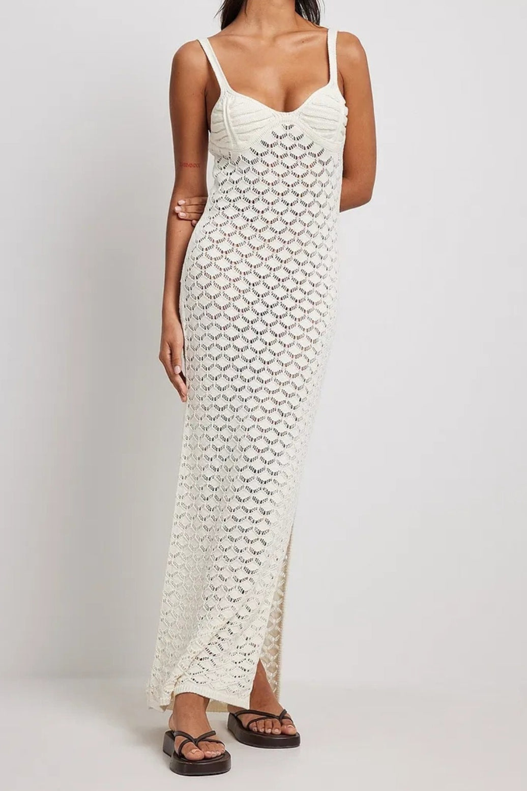 Crochet Knit Backless Slit Cami Maxi Boho Dress