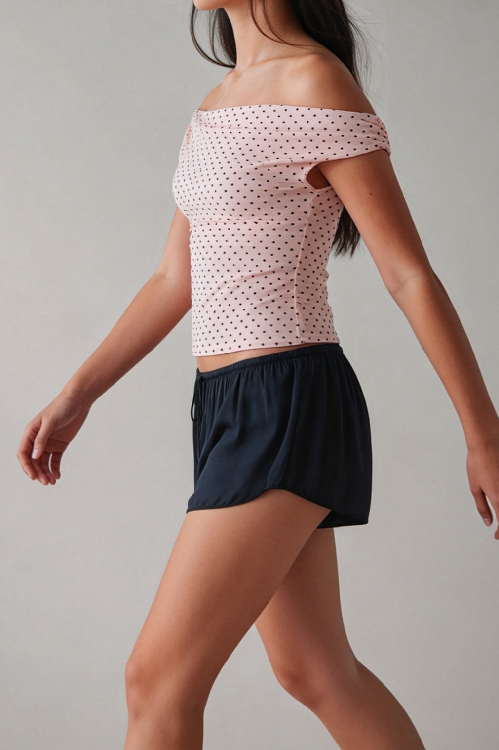 Polka Dot One Shoulder Ruched Crop Top