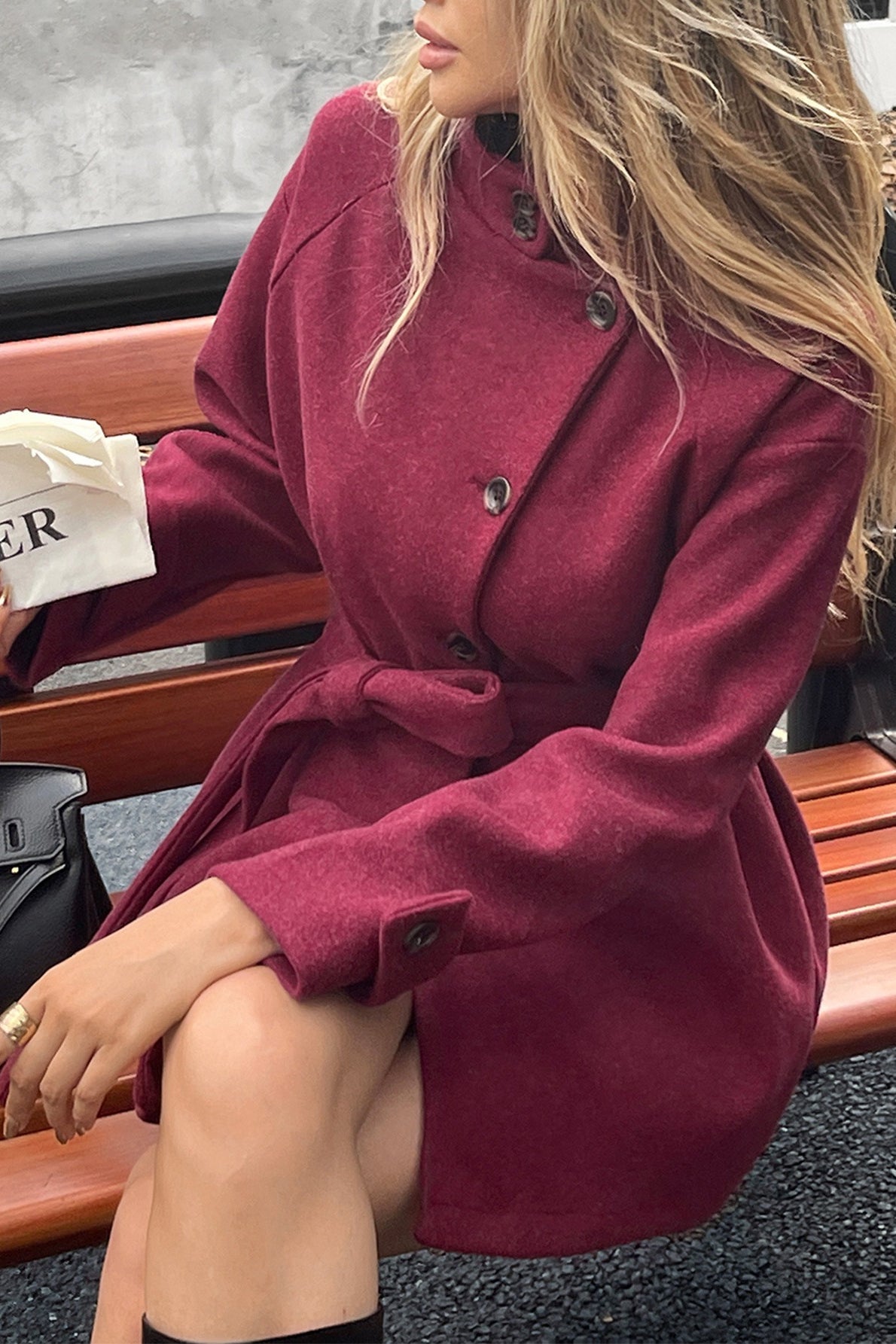 Long Sleeve Casual Wool Blend Coat