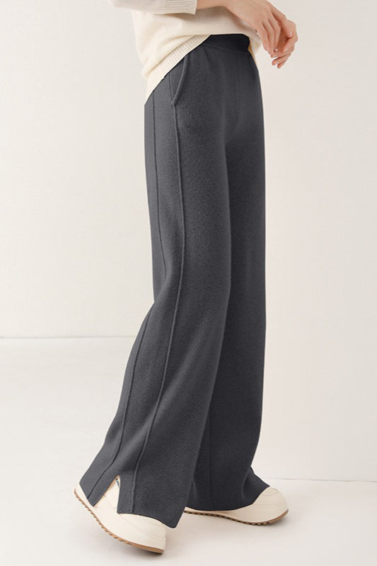 Wool Soft Straight Split Knit Pants
