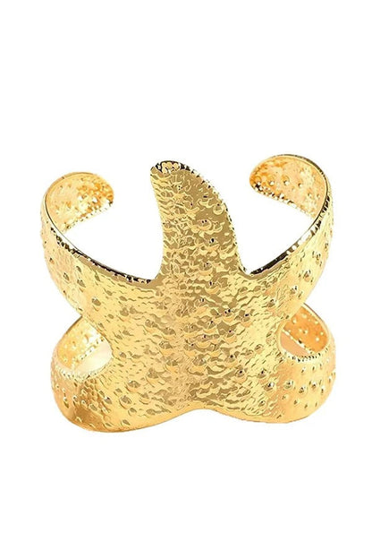 Hammered-finish Starfish Motif Wide Bracelet