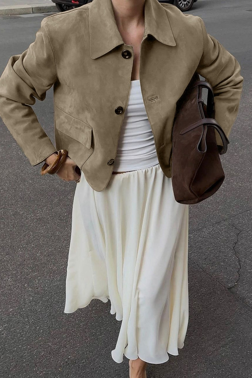 Commuter Solid Button Front Long Sleeve Coat