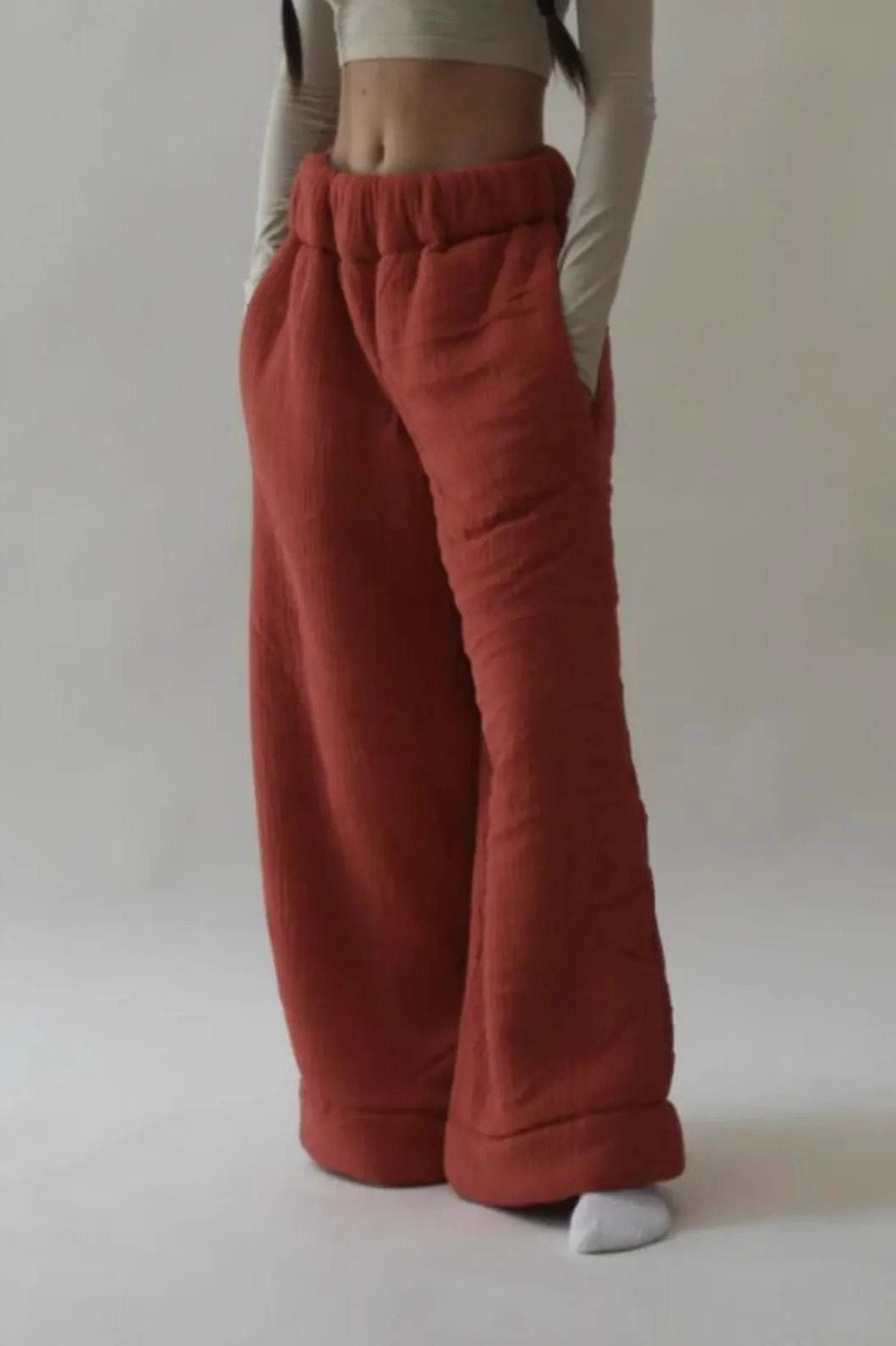 Warm Fleece Lined Solid Knit Pants