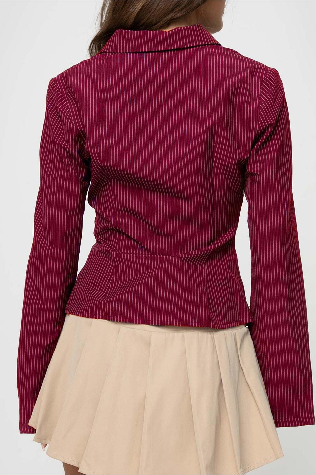 British Style Striped Button Front Lightweight Blouse