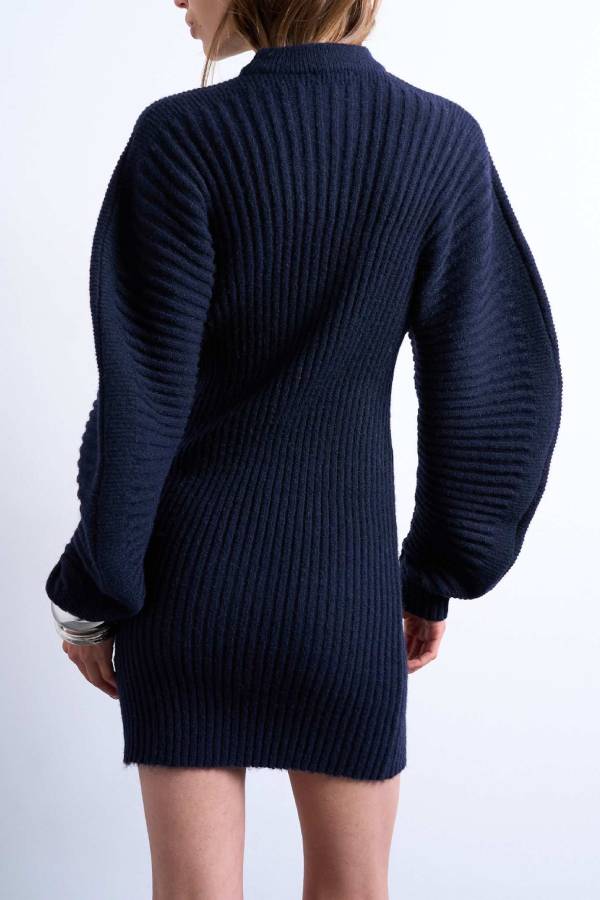 Topshop knitted cocoon ribbed dress in navy