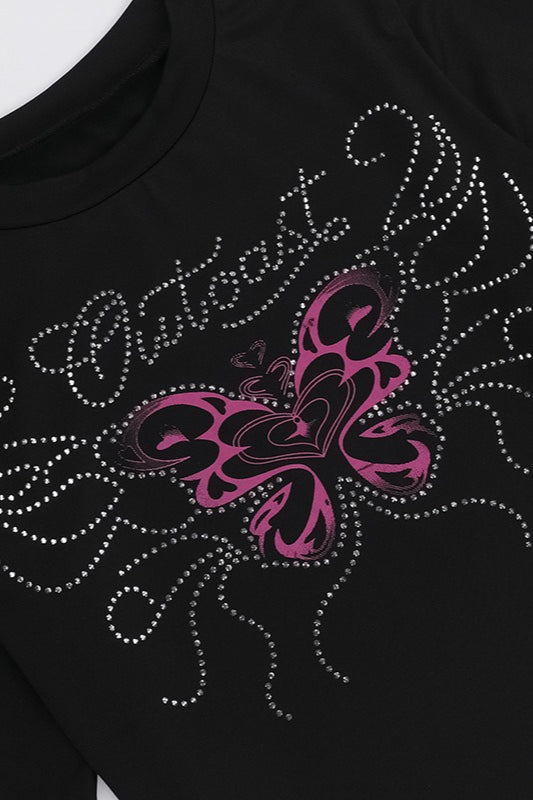 Rhinestone Butterfly Long Sleeve Tee