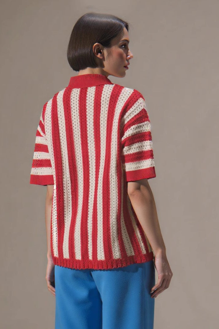Color Block Striped Polo Sweater