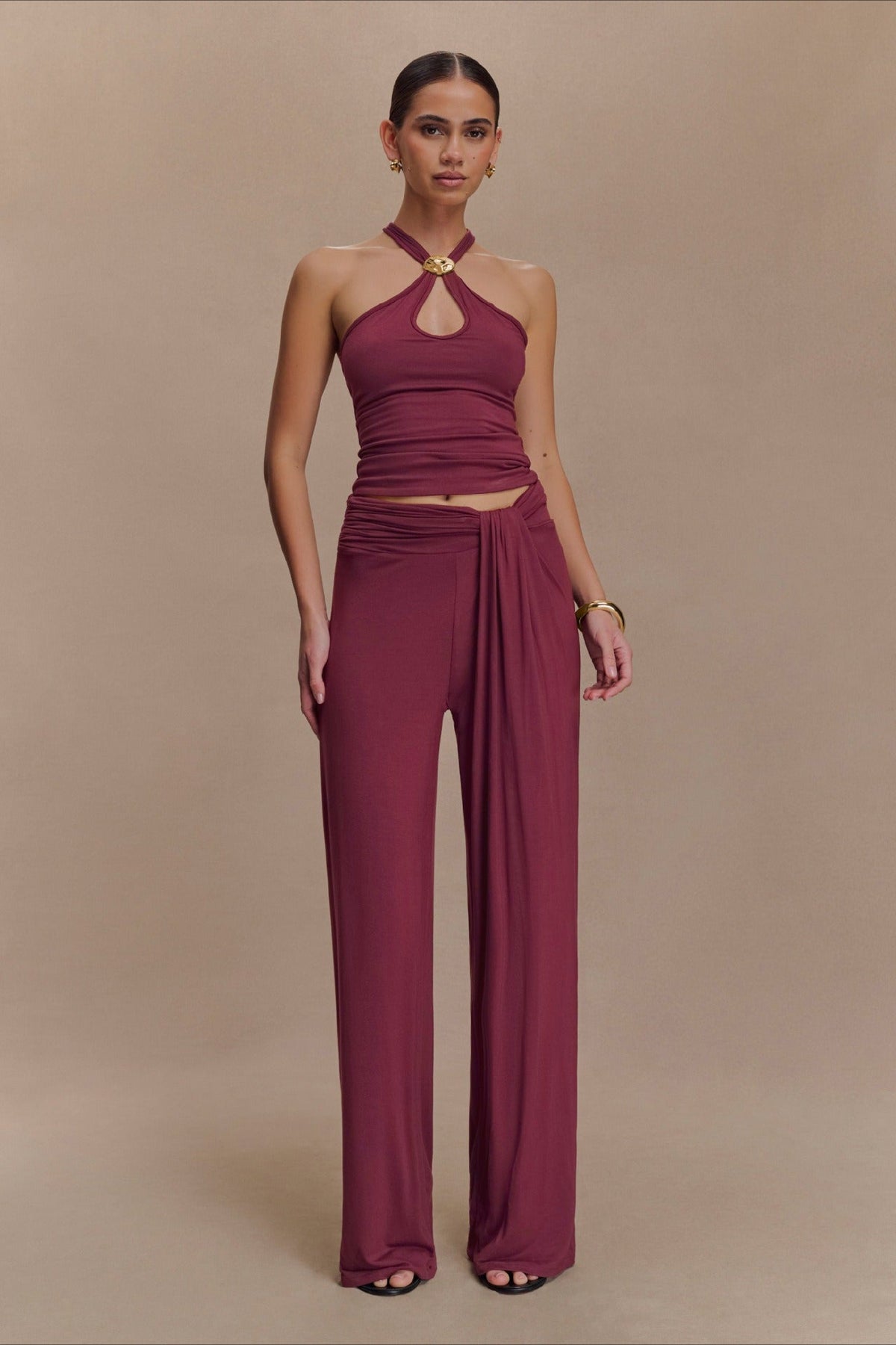 Metal Trim Halter Cutout Chic Halter Top