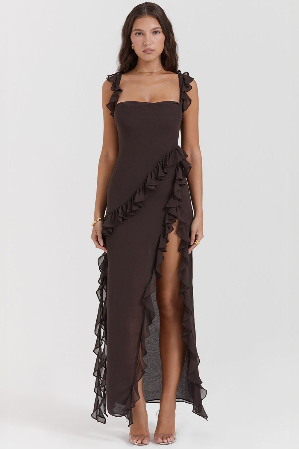 Ruffled Panel Split Hem Boho Dress