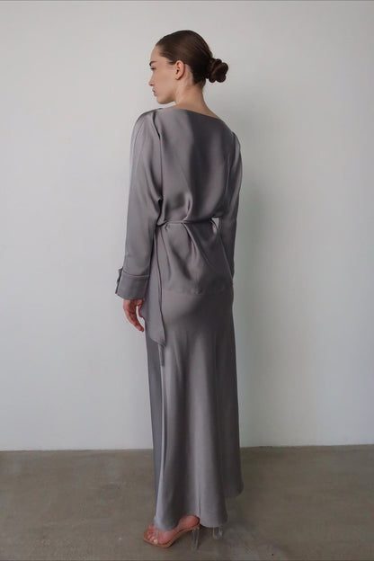 Solid Satin Cinched Waist Skirt Set