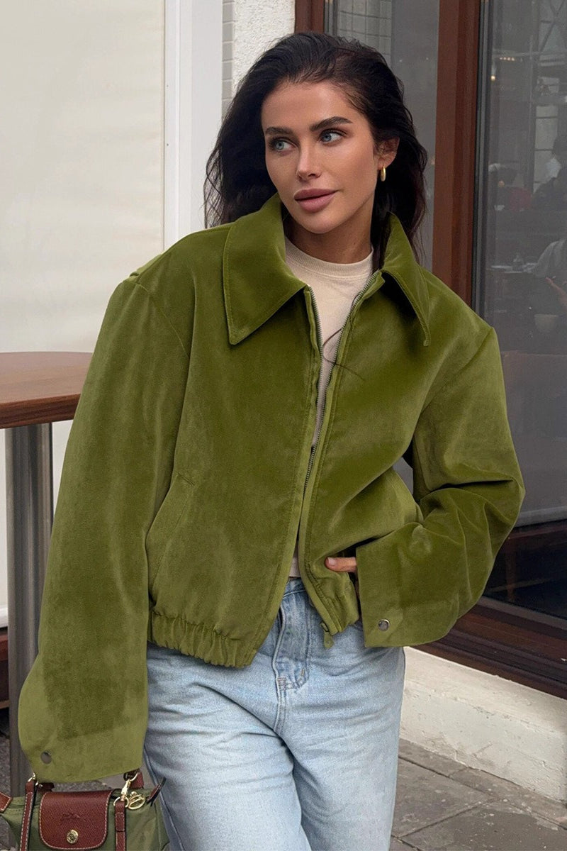 Oversized Velvet Baseball Style Jacket