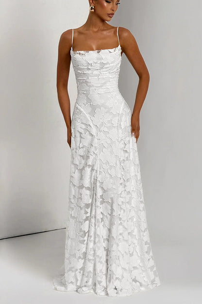Elegant Backless Brocade Lace Cami Tie Boho Dress