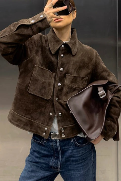 Brown Cropped Casual Jacket
