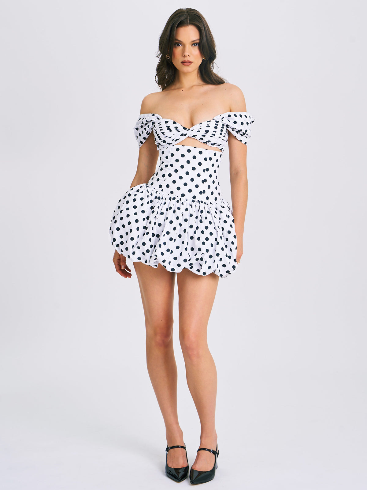 Umika Polka Dots Charming Bubble Hem Mini Dress