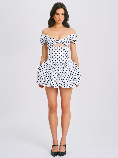 Umika Polka Dots Charming Bubble Hem Mini Dress
