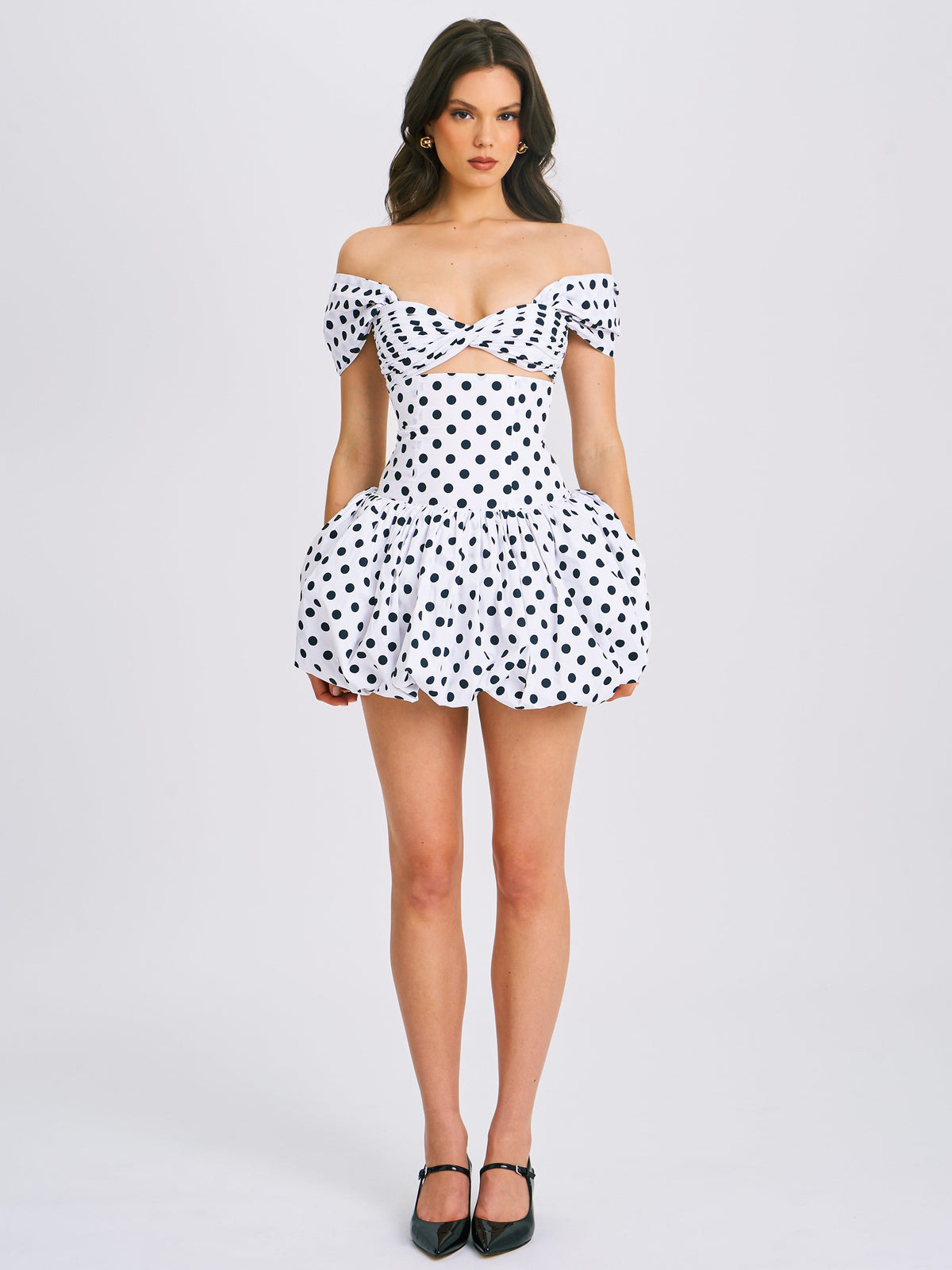Umika Polka Dots Charming Bubble Hem Mini Dress