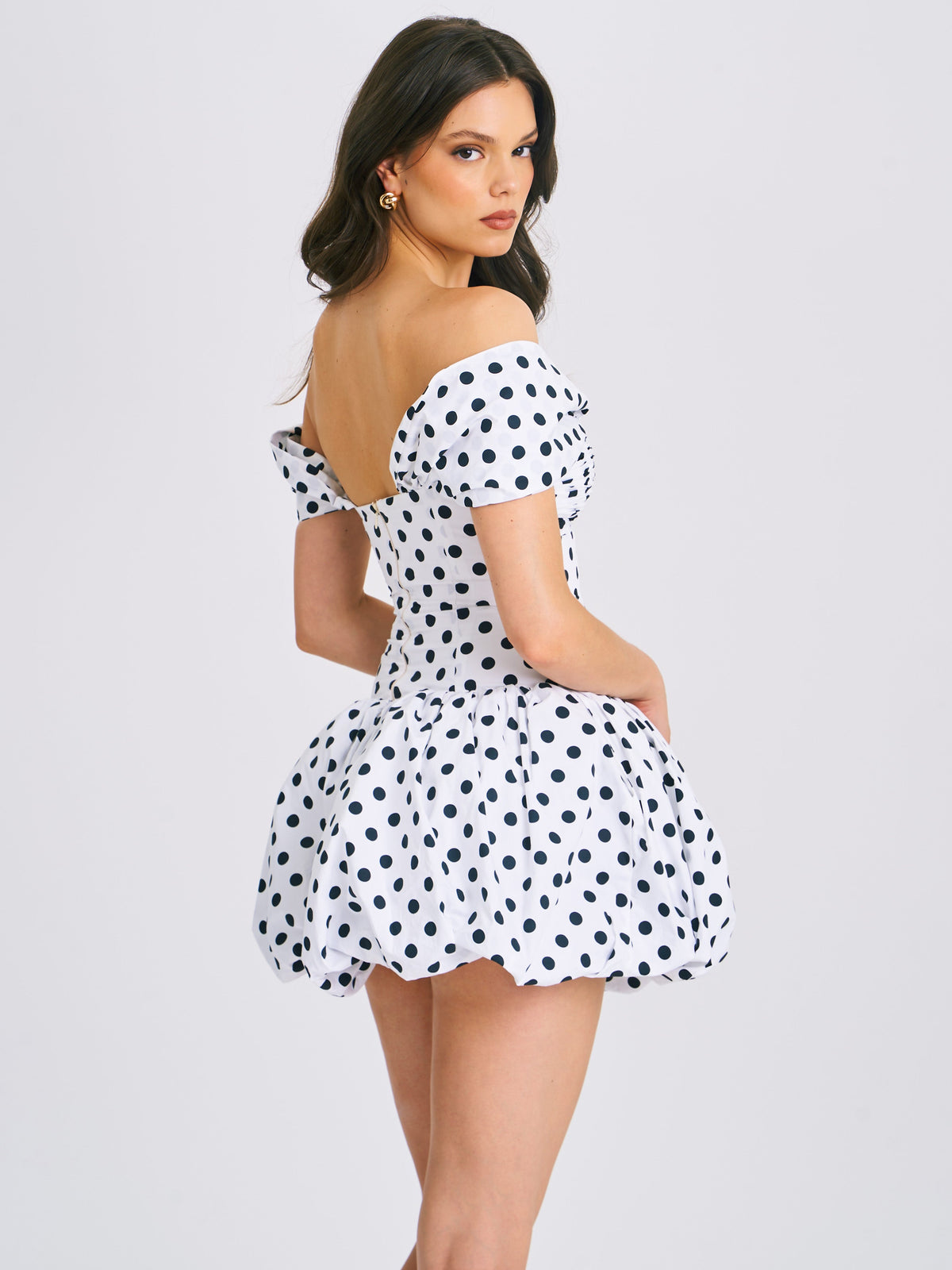 Umika Polka Dots Charming Bubble Hem Mini Dress