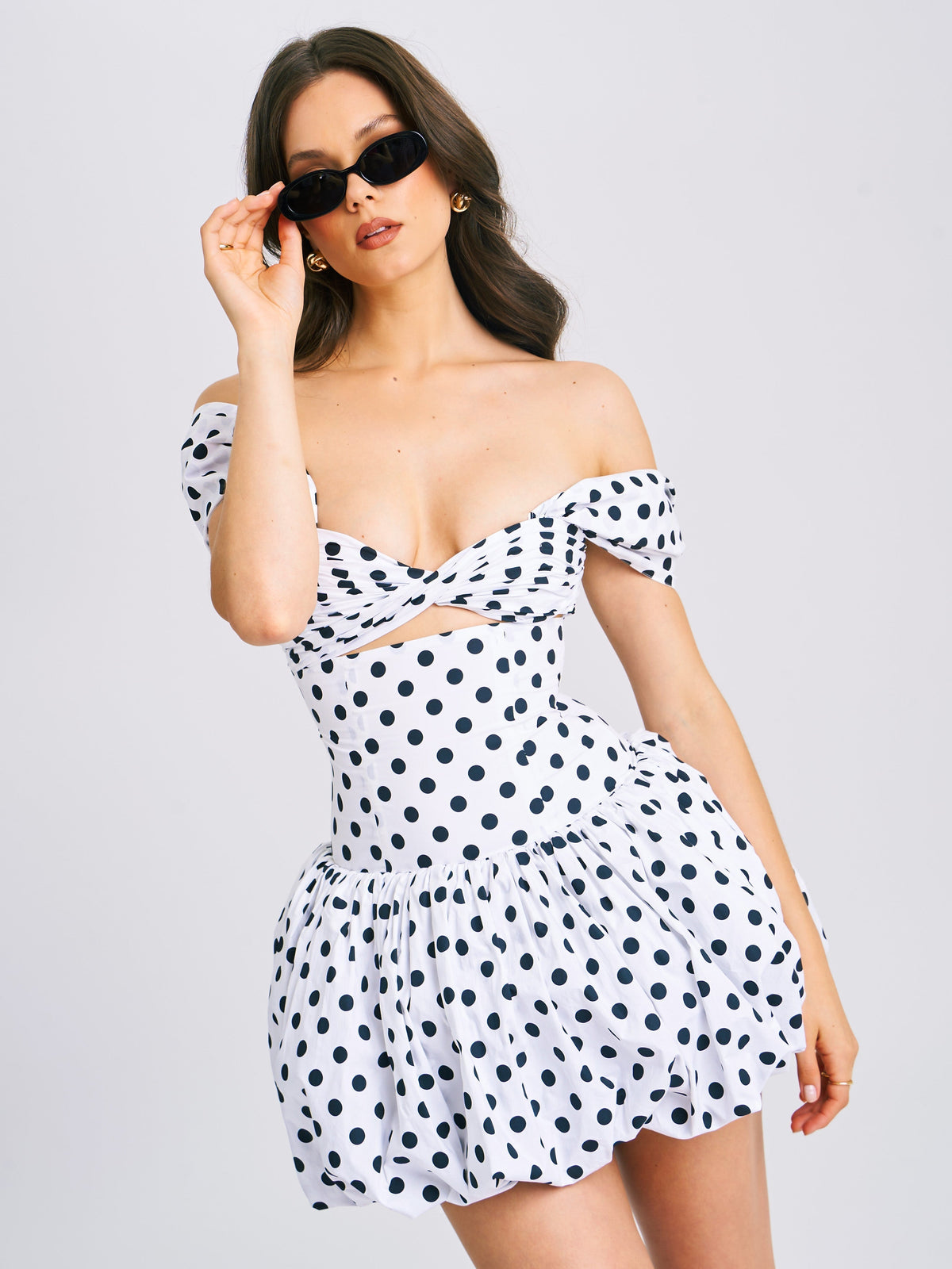 Umika Polka Dots Charming Bubble Hem Mini Dress