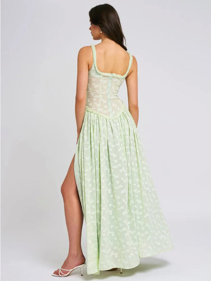 Elegant Sleeveless Lace Patchwork Zipper Split Dress Women Slim Maxi Vesidos Sexy Party Club Evening Dress Holiday