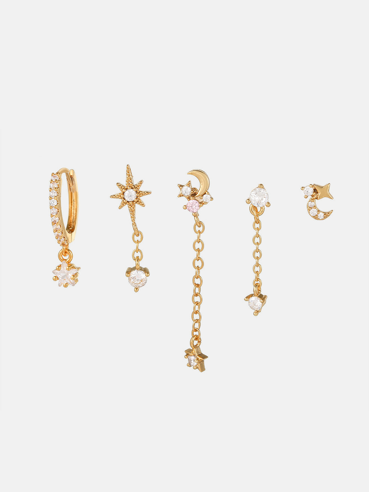 Stars and Graceful Moon Earrings-5 Pieces