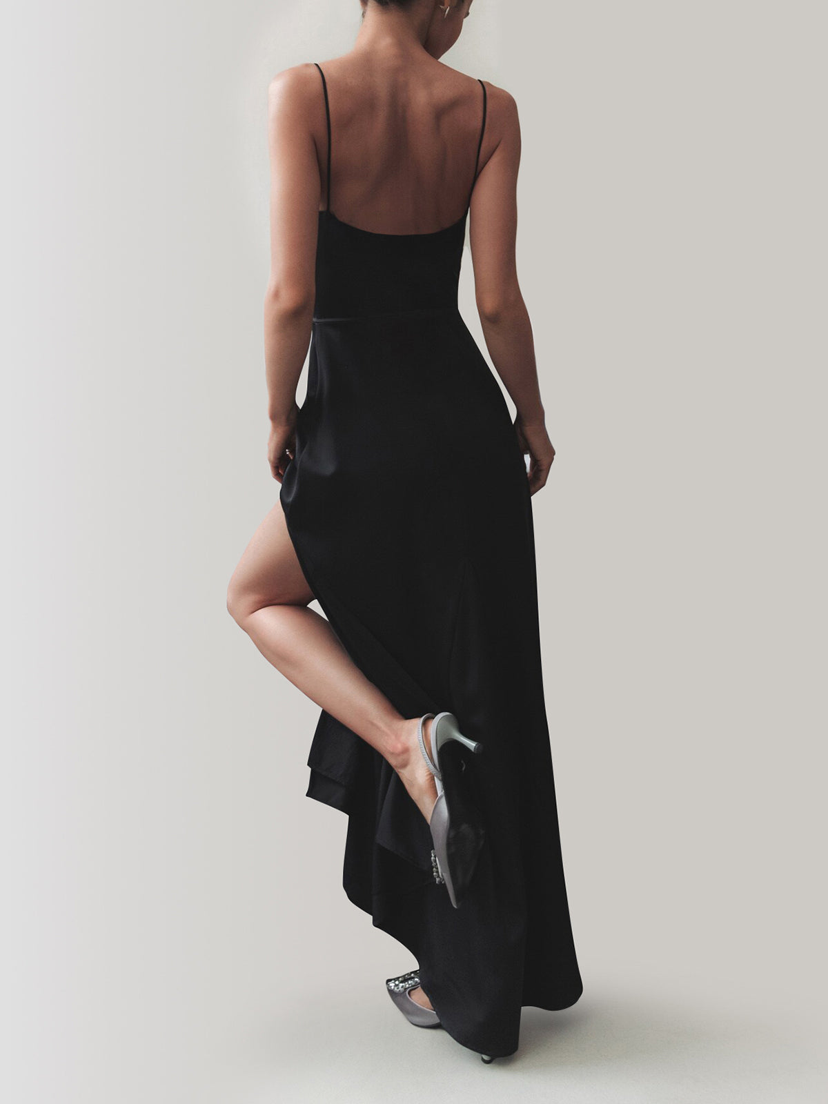Cowl Neck Satin Trendy Slit Long Dress