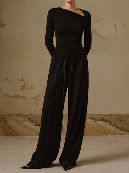 Ribbed Knit Long Trendy Sleeve Asymmetric Shirt