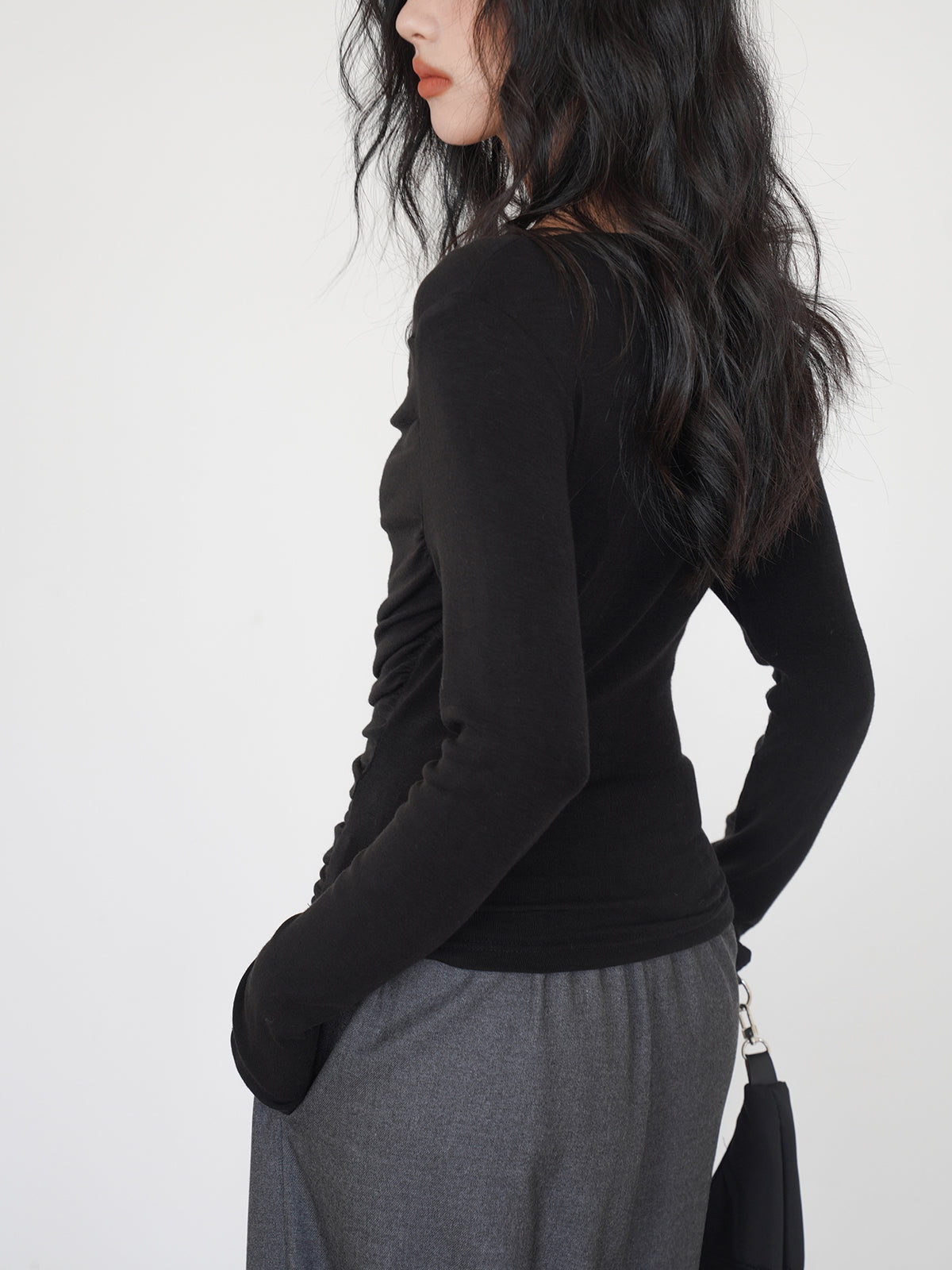 Draped Long Graceful Sleeve Slinky Shirt
