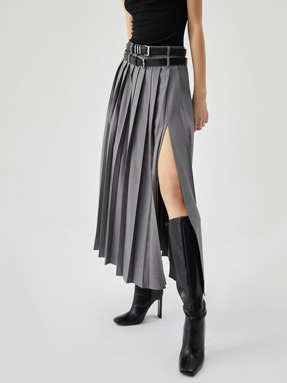 Pleated Split Maxi Trendy Skirt