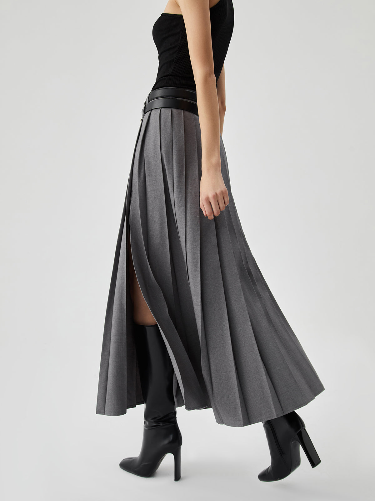 Pleated Split Maxi Trendy Skirt
