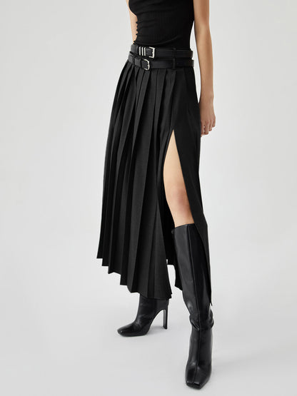 Pleated Split Maxi Trendy Skirt
