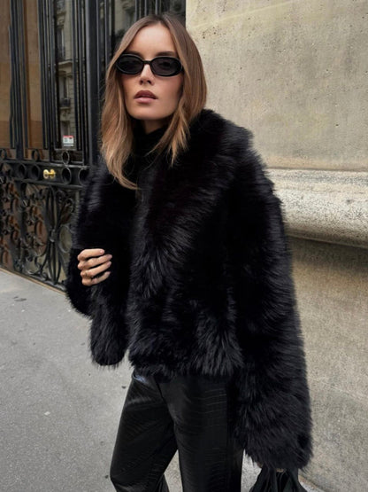 Solid Faux Graceful Fur Collar Jacket