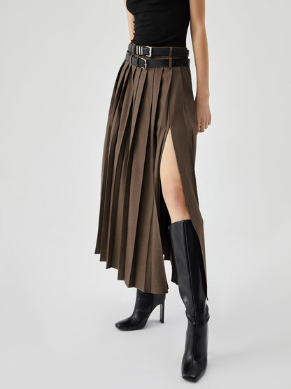 Pleated Split Maxi Trendy Skirt