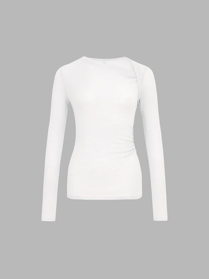 Ribbed Knit Long Trendy Sleeve Asymmetric Shirt