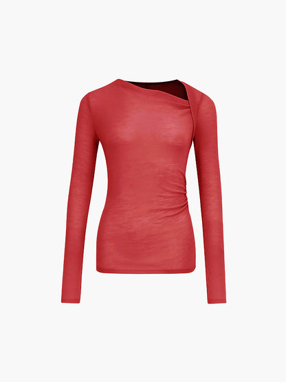 Ribbed Knit Long Trendy Sleeve Asymmetric Shirt