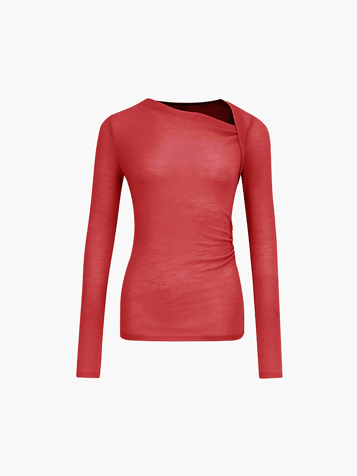 Ribbed Knit Long Trendy Sleeve Asymmetric Shirt