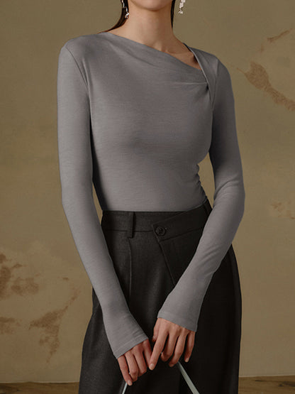 Ribbed Knit Long Trendy Sleeve Asymmetric Shirt